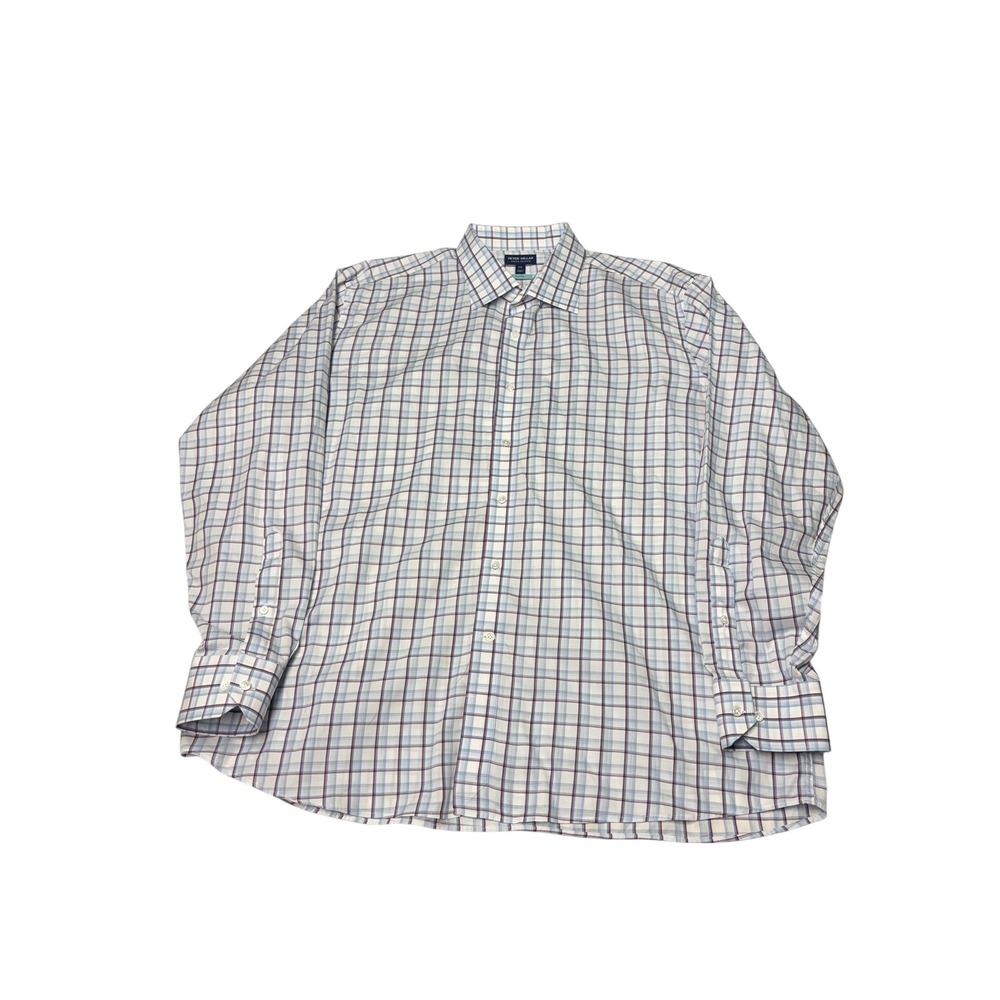 Peter Millar Crown Crafted Mens XXL Blue Burgundy Plaid Flex Finish Shirt
